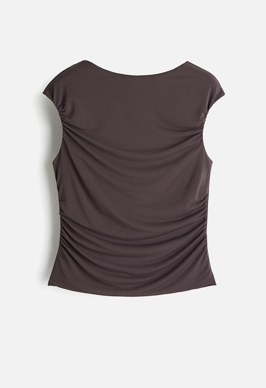 H&M - Draped cap-sleeved top - dark grey