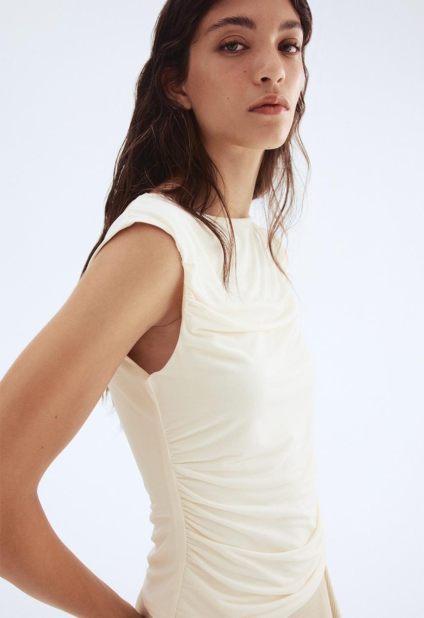 H&M - Draped cap-sleeved top - cream