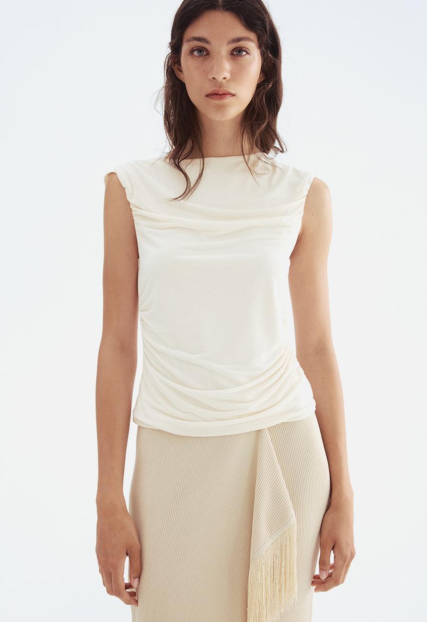 H&M - Draped cap-sleeved top - cream