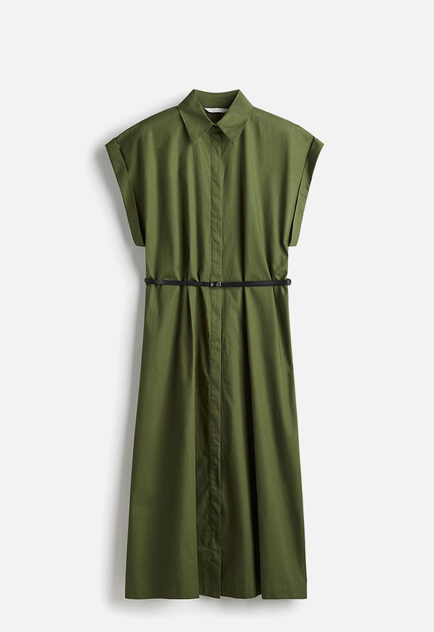 H&M - Belted poplin dress - green