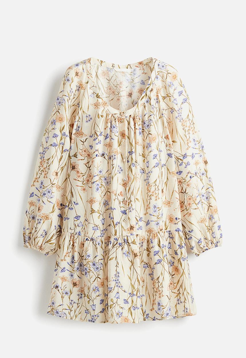 H&M - Button-front tunic dress - light beige floral