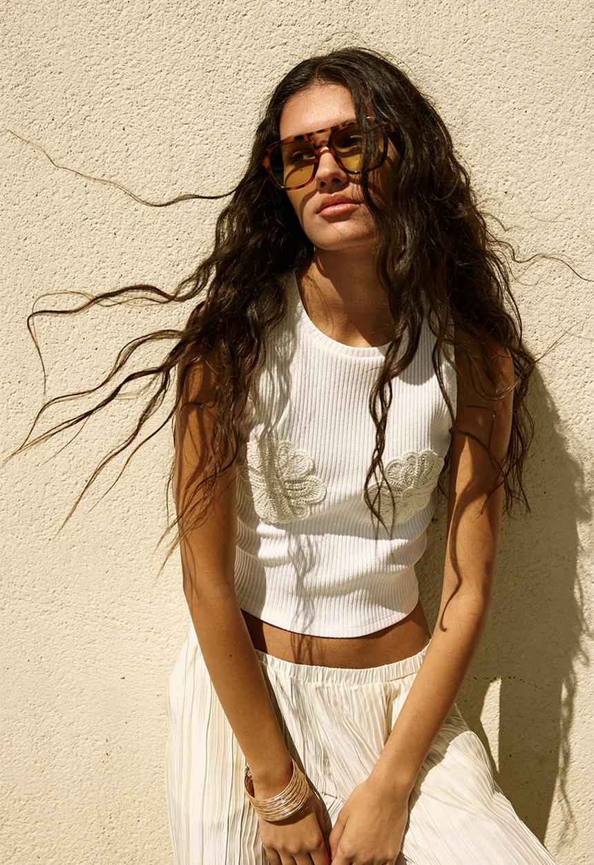 H&M - Appliquéd cropped vest top - white