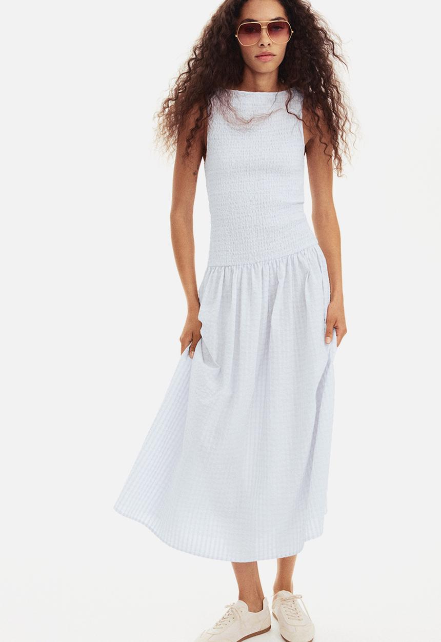 H&M - Smocked seersucker dress - light blue checked 