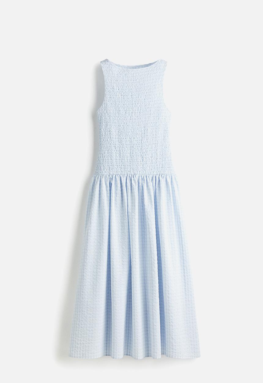 H&M - Smocked seersucker dress - light blue checked 