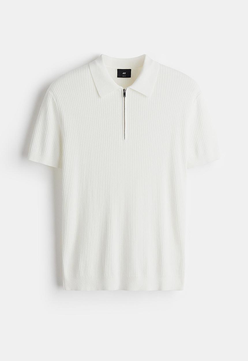 H&M - Slim fit zip-top polo shirt - white