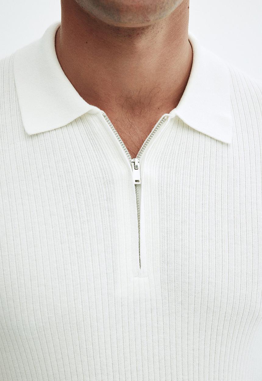H&M - Slim fit zip-top polo shirt - white