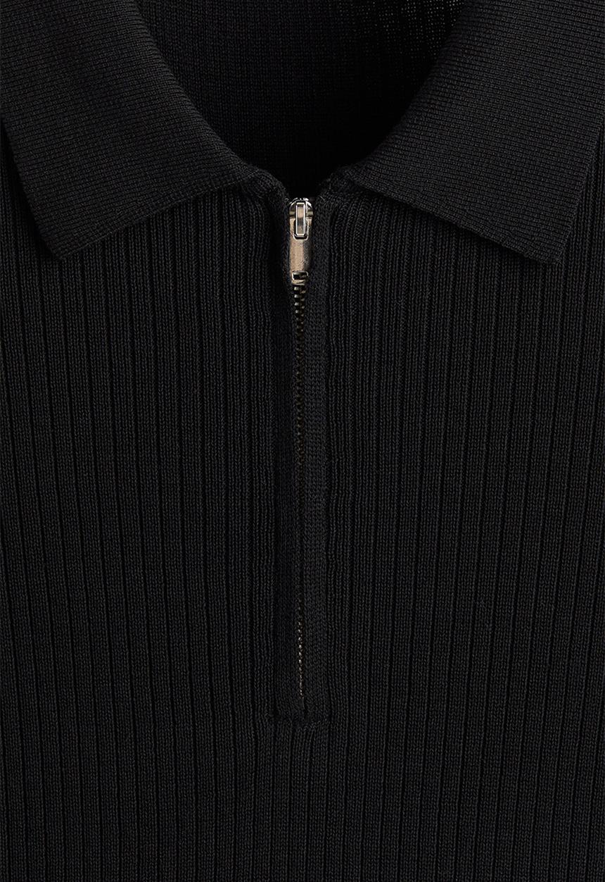 H&M - Slim fit zip-top polo shirt - black