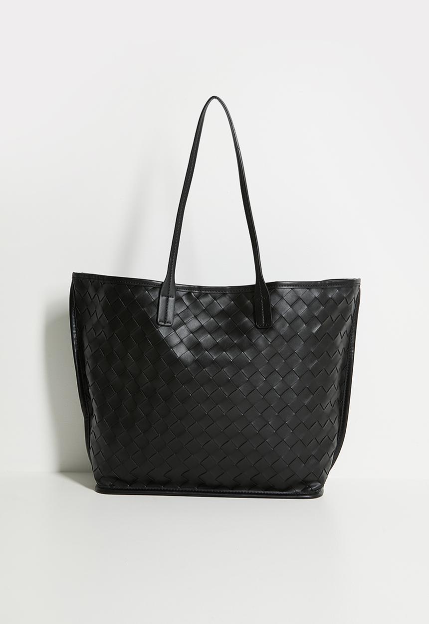 boohoo - Woven Leather Look Tote Bag- black