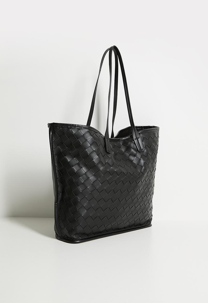 boohoo - Woven Leather Look Tote Bag- black