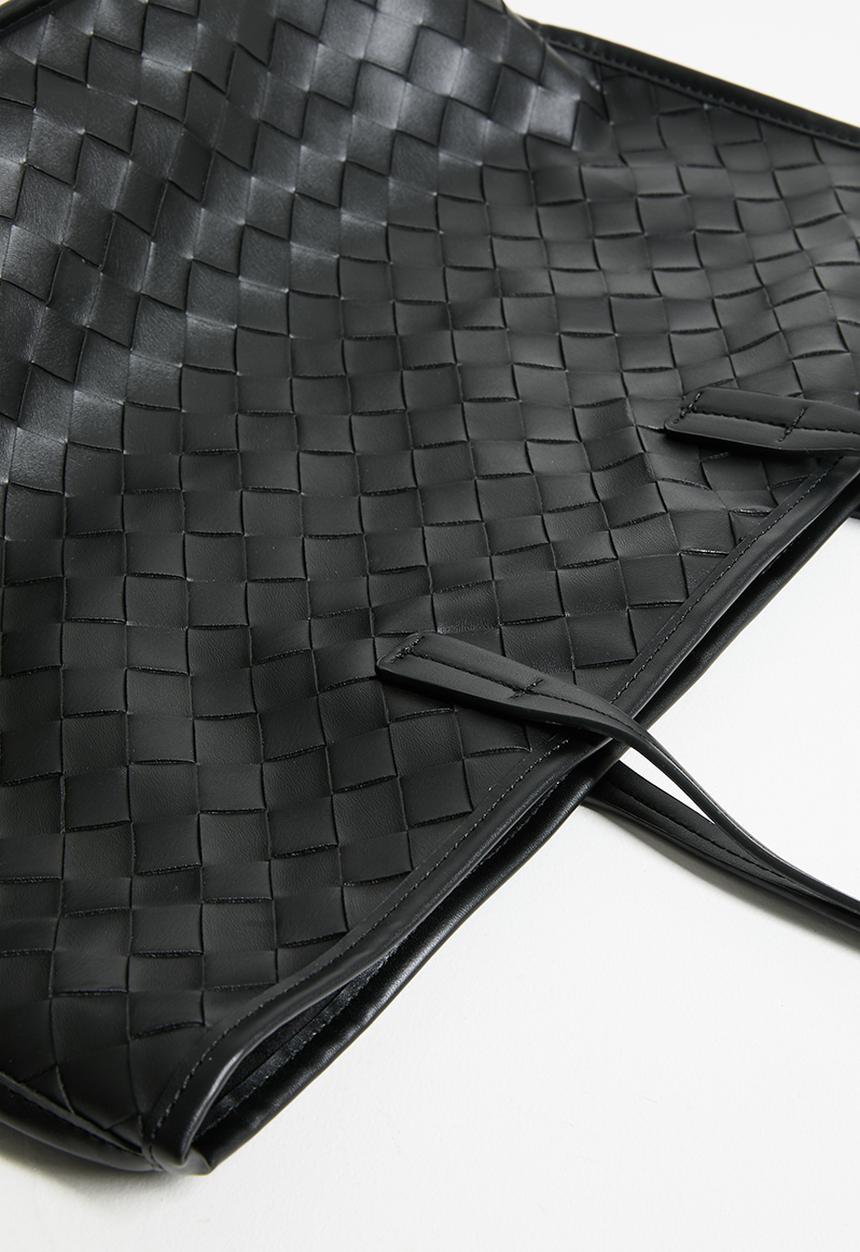 boohoo - Woven Leather Look Tote Bag- black