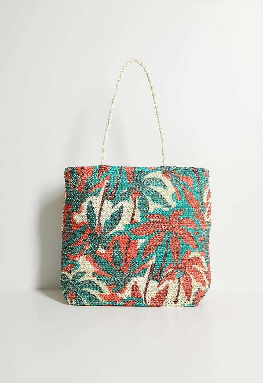 H&S - Floral Straw Beach Bag - Orange