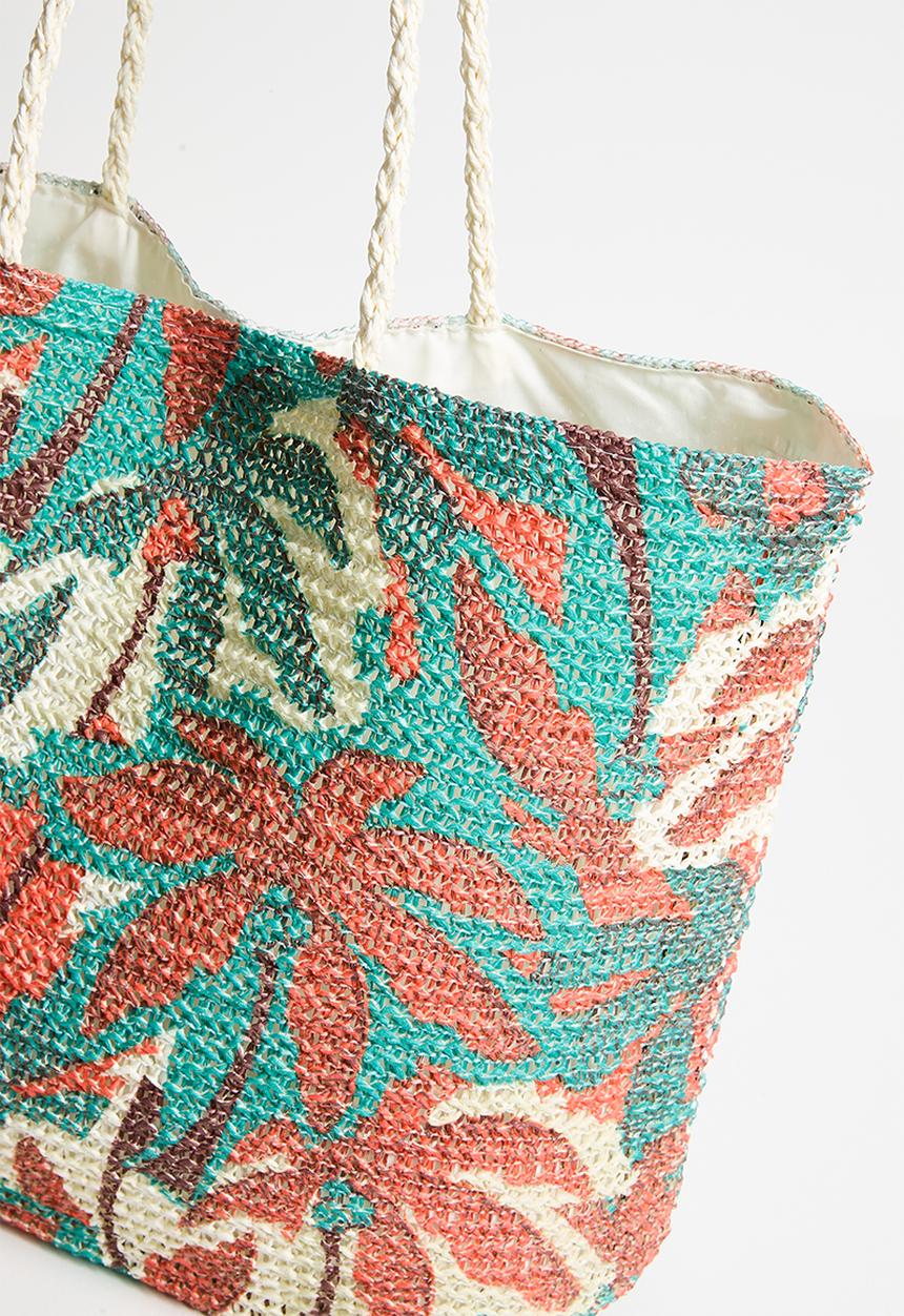 H&S - Floral Straw Beach Bag - Orange