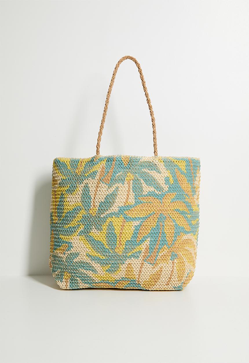 H&S - Floral Straw Beach Bag - Yellow