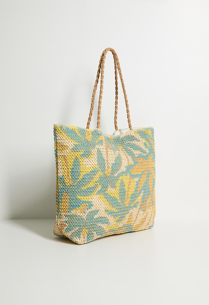 H&S - Floral Straw Beach Bag - Yellow