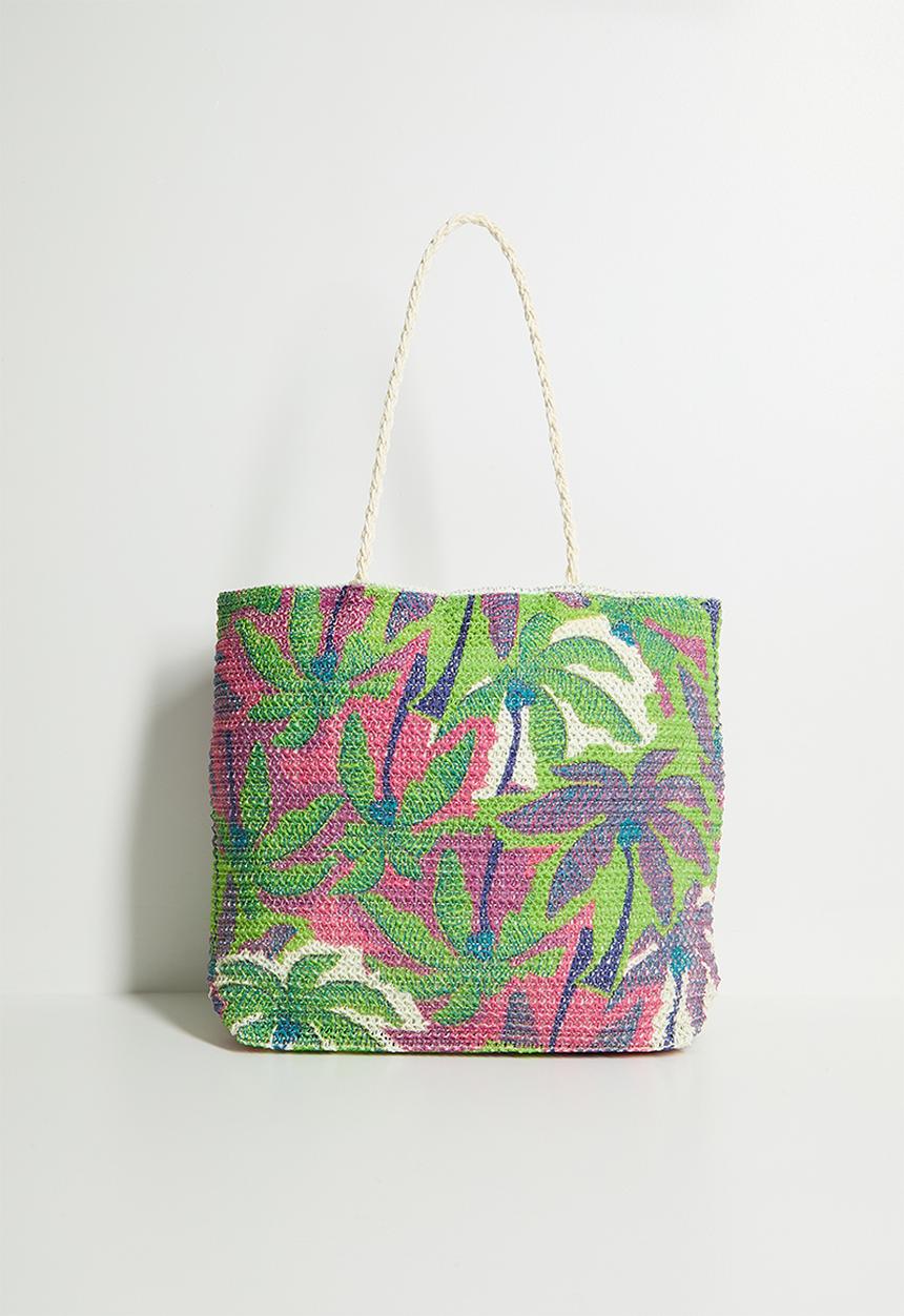 H&S - Floral Straw Beach Bag - Purple