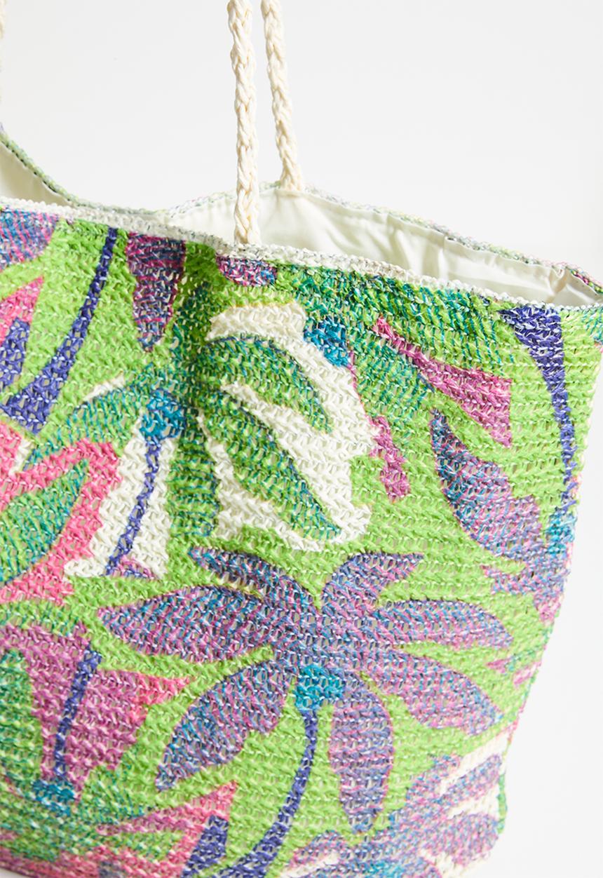 H&S - Floral Straw Beach Bag - Purple