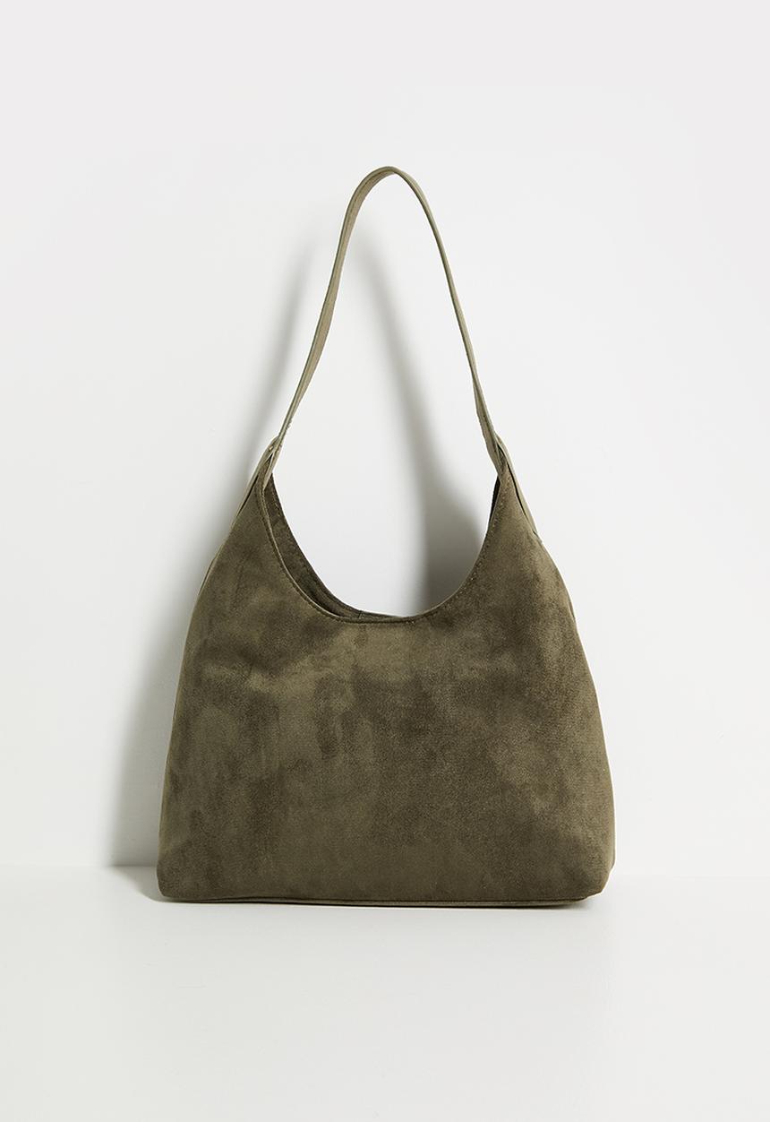 boohoo - Faux Suede Structured Shoulder Bag - Olive