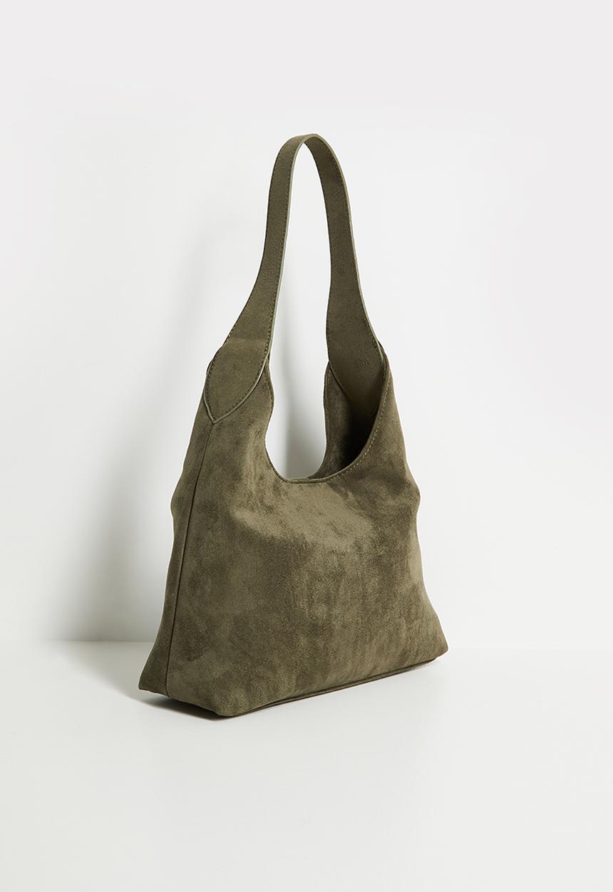boohoo - Faux Suede Structured Shoulder Bag - Olive