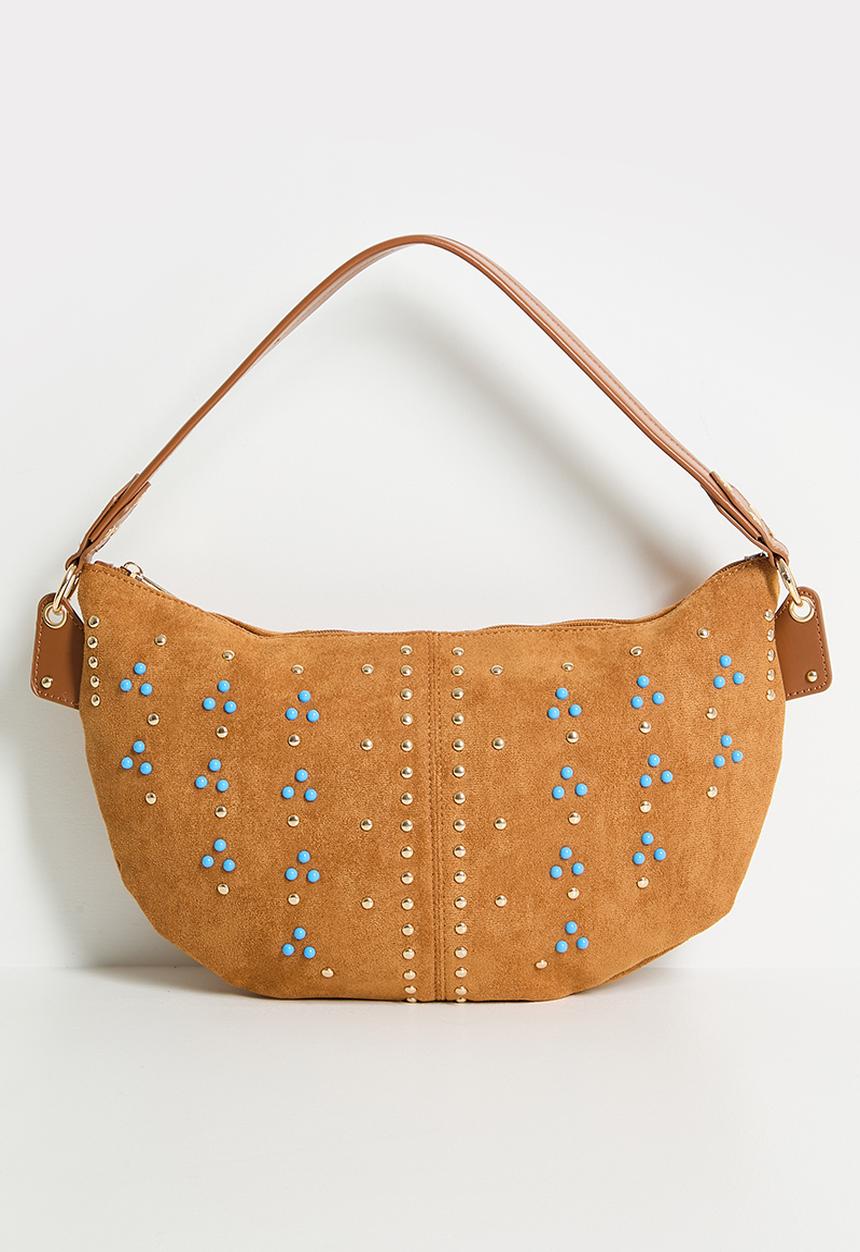boohoo - Studded Faux Suede Shoulder Bag- tan
