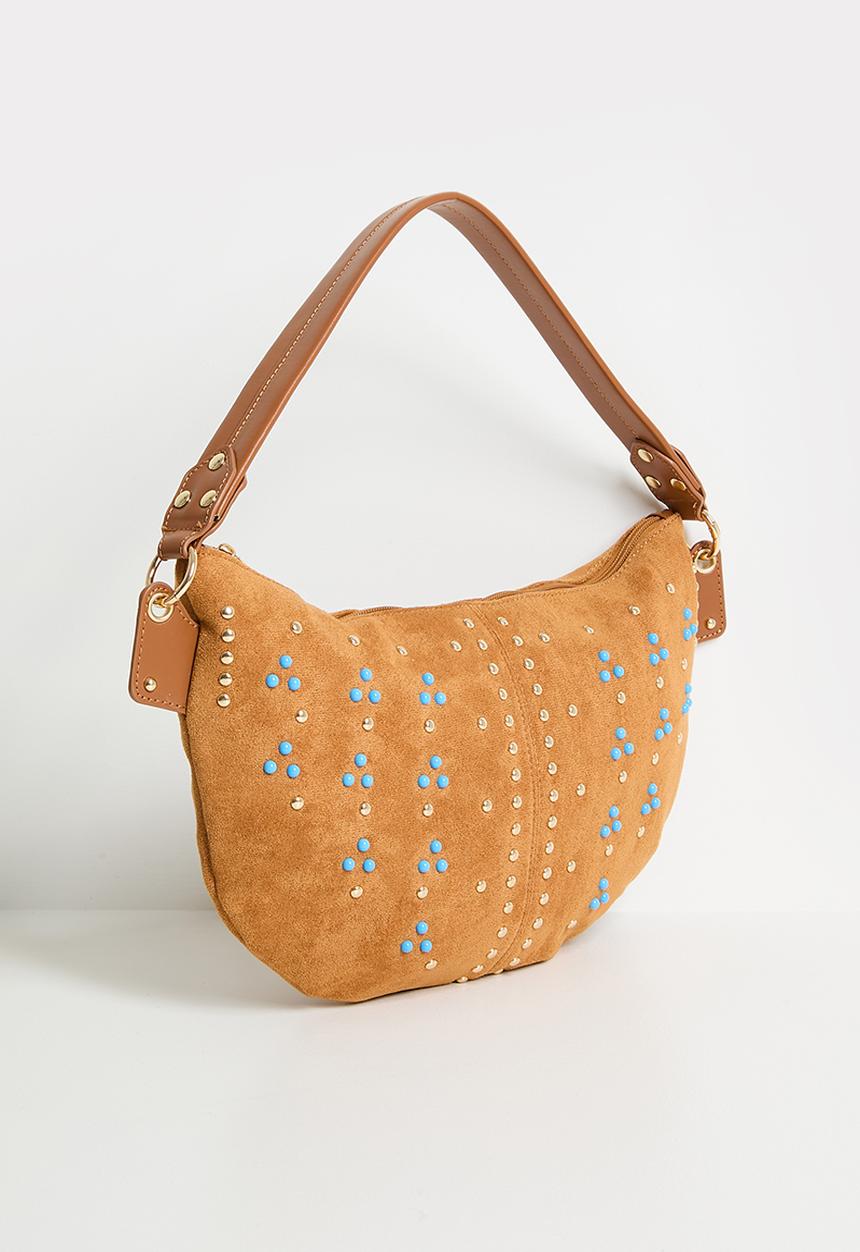 boohoo - Studded Faux Suede Shoulder Bag- tan