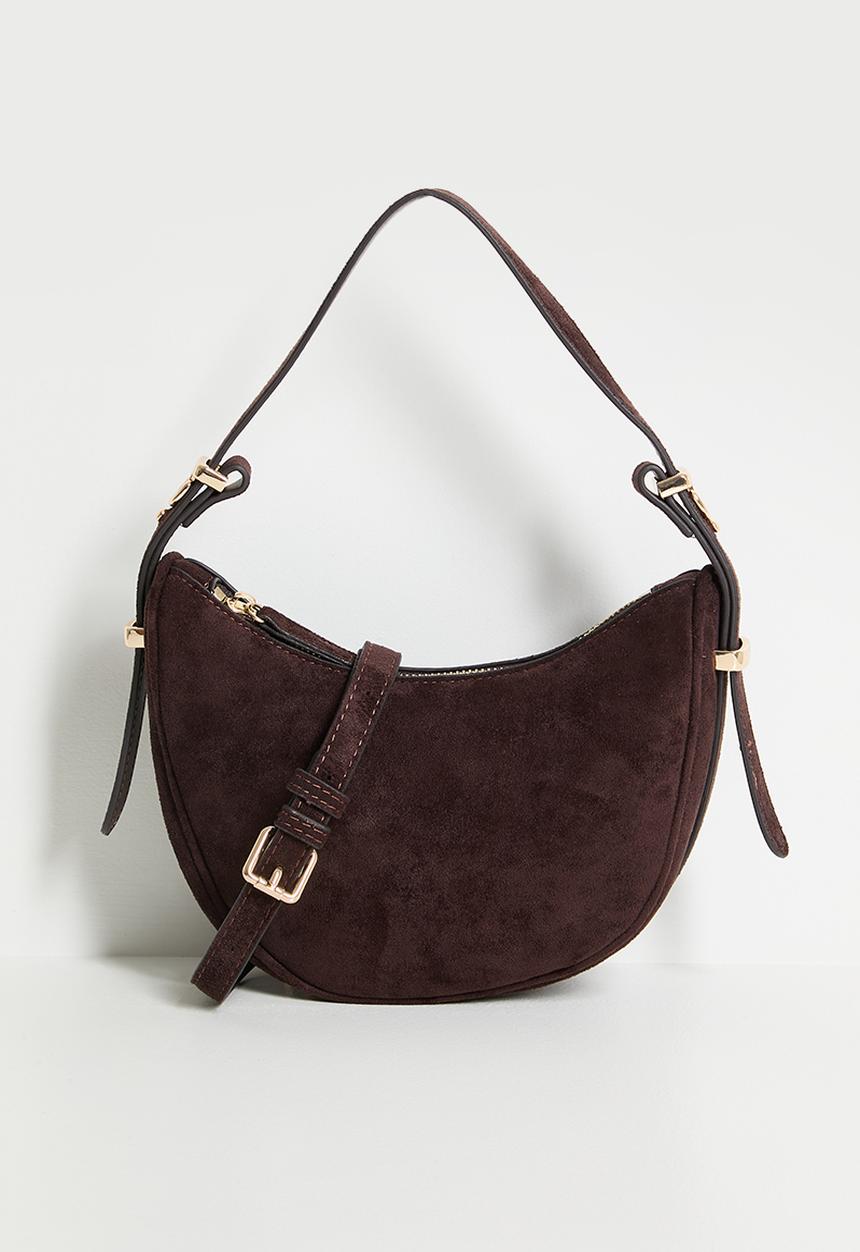 boohoo - Faux Suede Half Moon Structured Grab Bag- chocolate