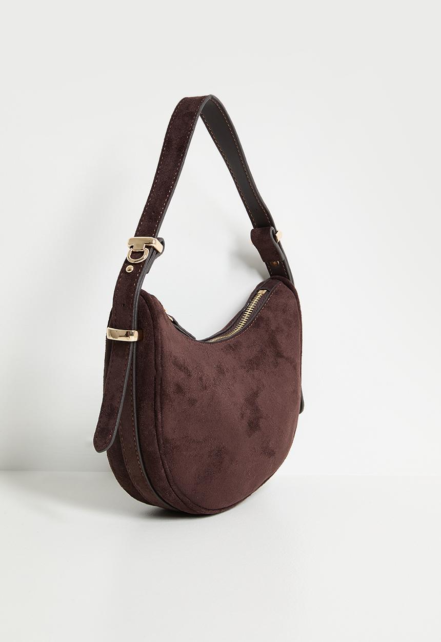 boohoo - Faux Suede Half Moon Structured Grab Bag- chocolate