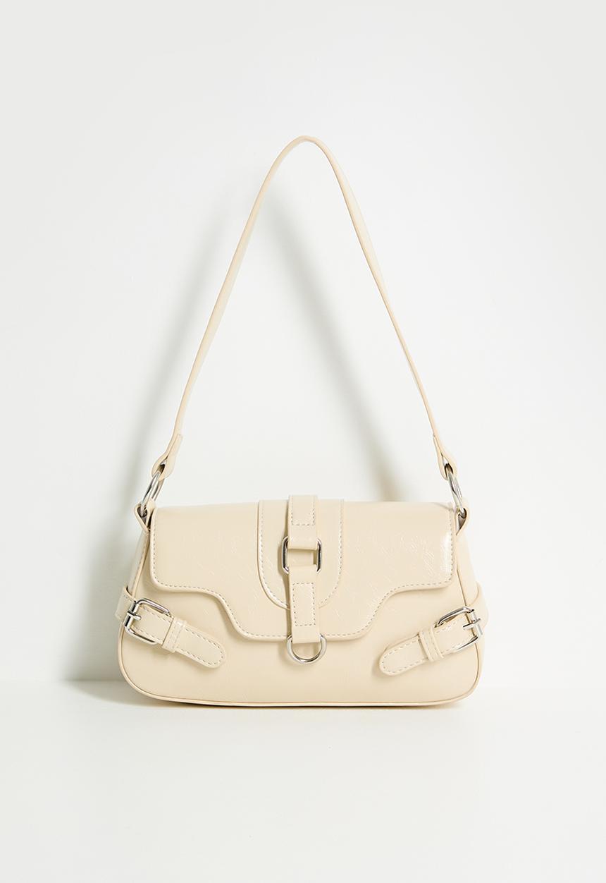 boohoo - Buckle Detail Distressed Shoulder Bag - stone