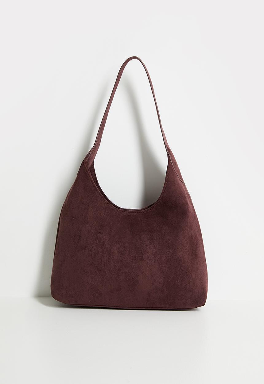 boohoo - Faux Suede Structured Shoulder Bag - chocolate