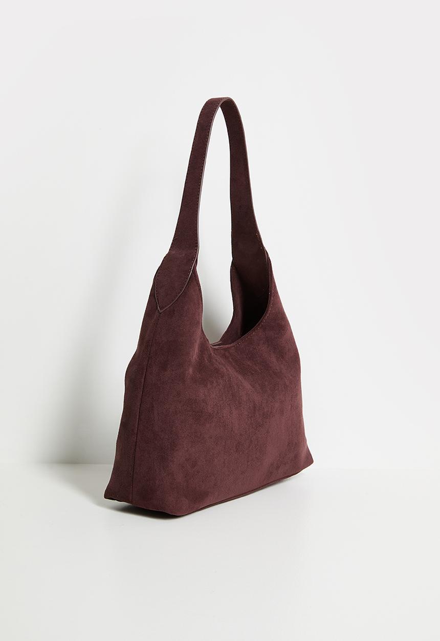 boohoo - Faux Suede Structured Shoulder Bag - chocolate