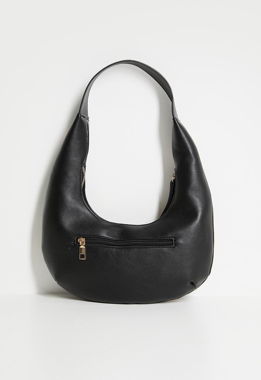boohoo - Half Moon Studded Leather Look Shoulder Bag - black