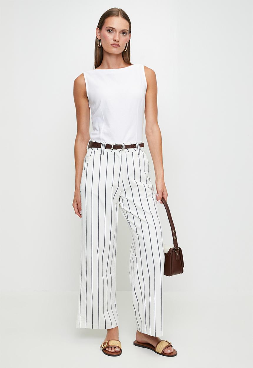 POLO - Sarah striped wide leg chino - off white