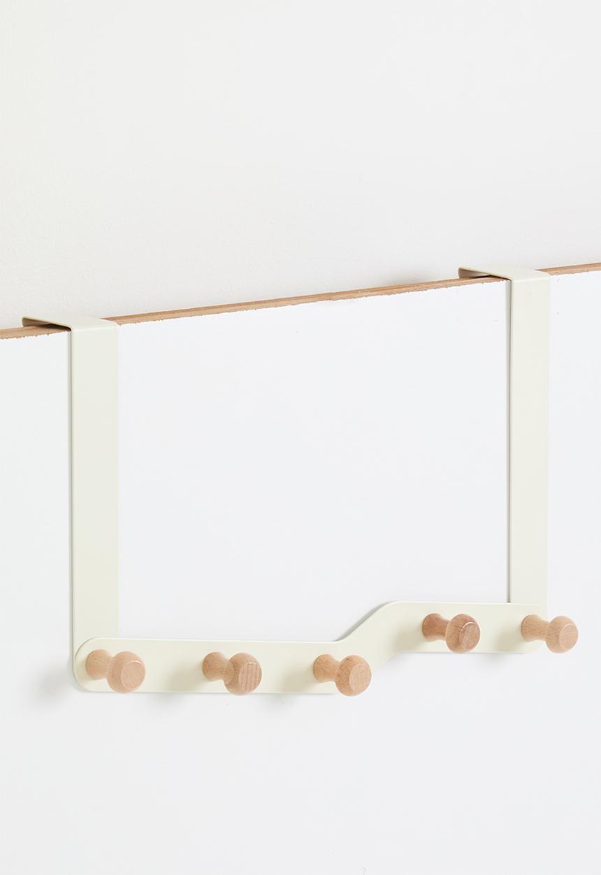 Maisonware - Over the door 5 wooden hooks 35cm x 22cm - White