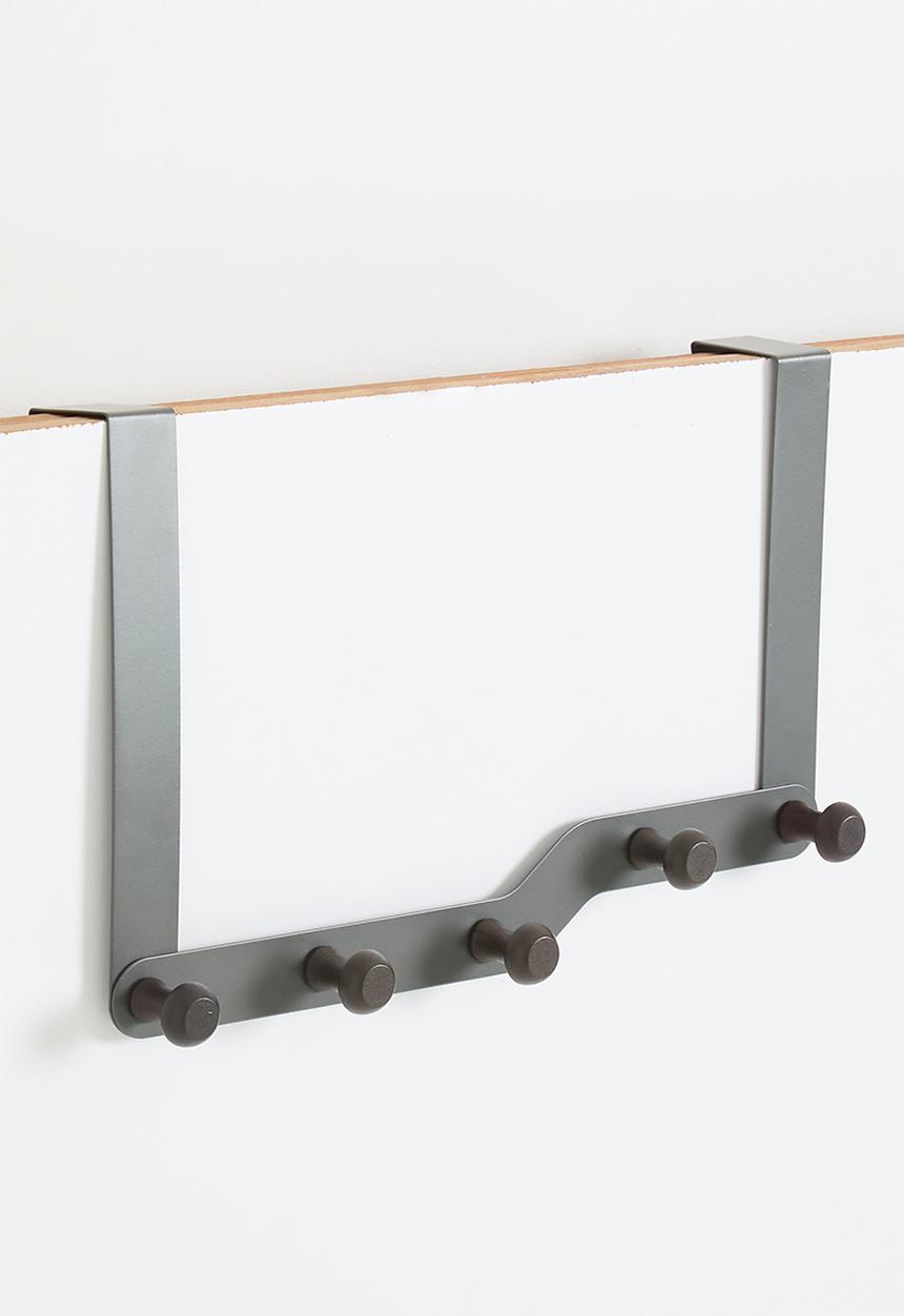 Maisonware - Over the door 5 wooden hooks 35cm x 22cm - Black