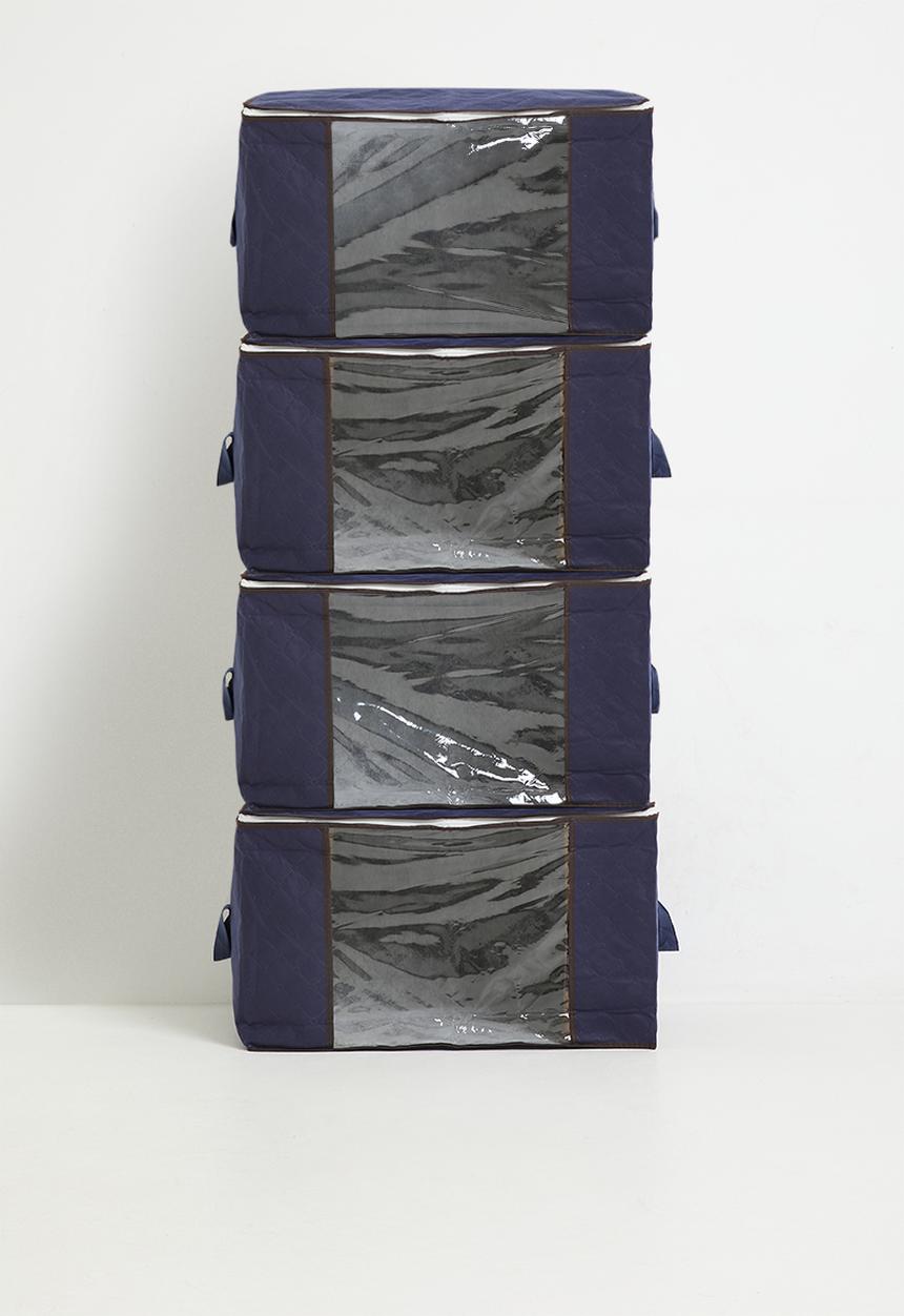 Maisonware - Extra Large Heavy Duty Foldable Storage Bags Set of 4 Navy