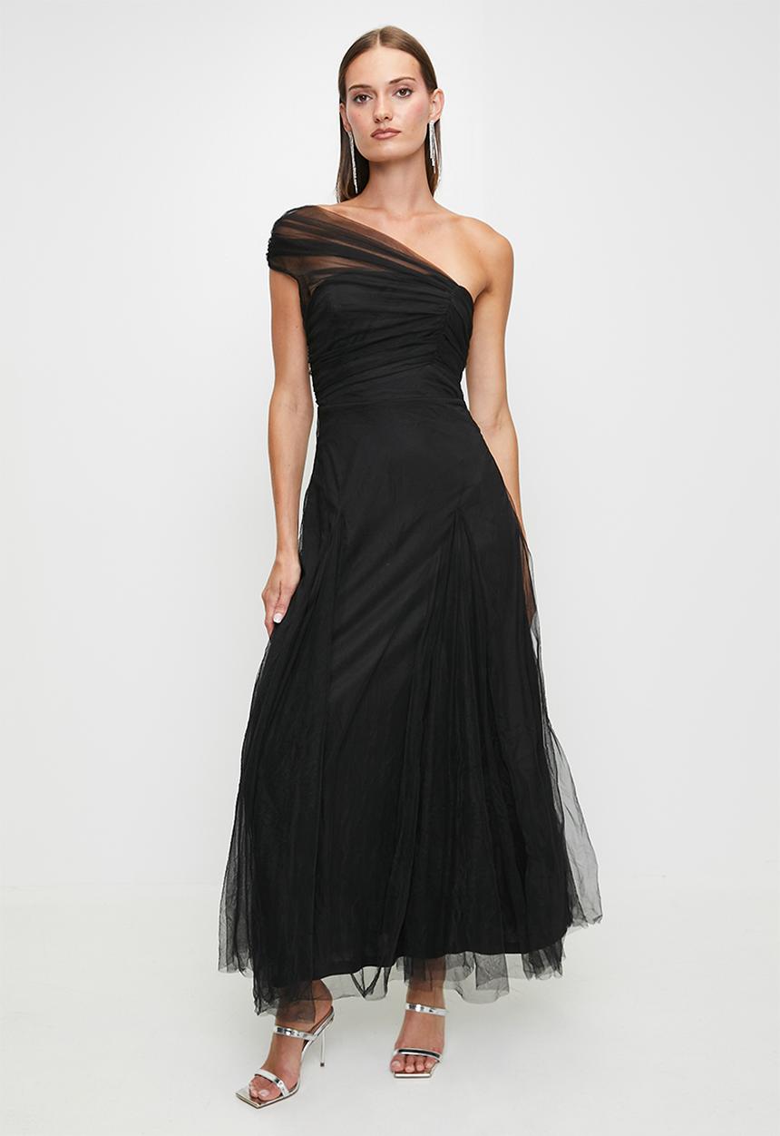 MILLA - Black mesh one shoulder dress - black