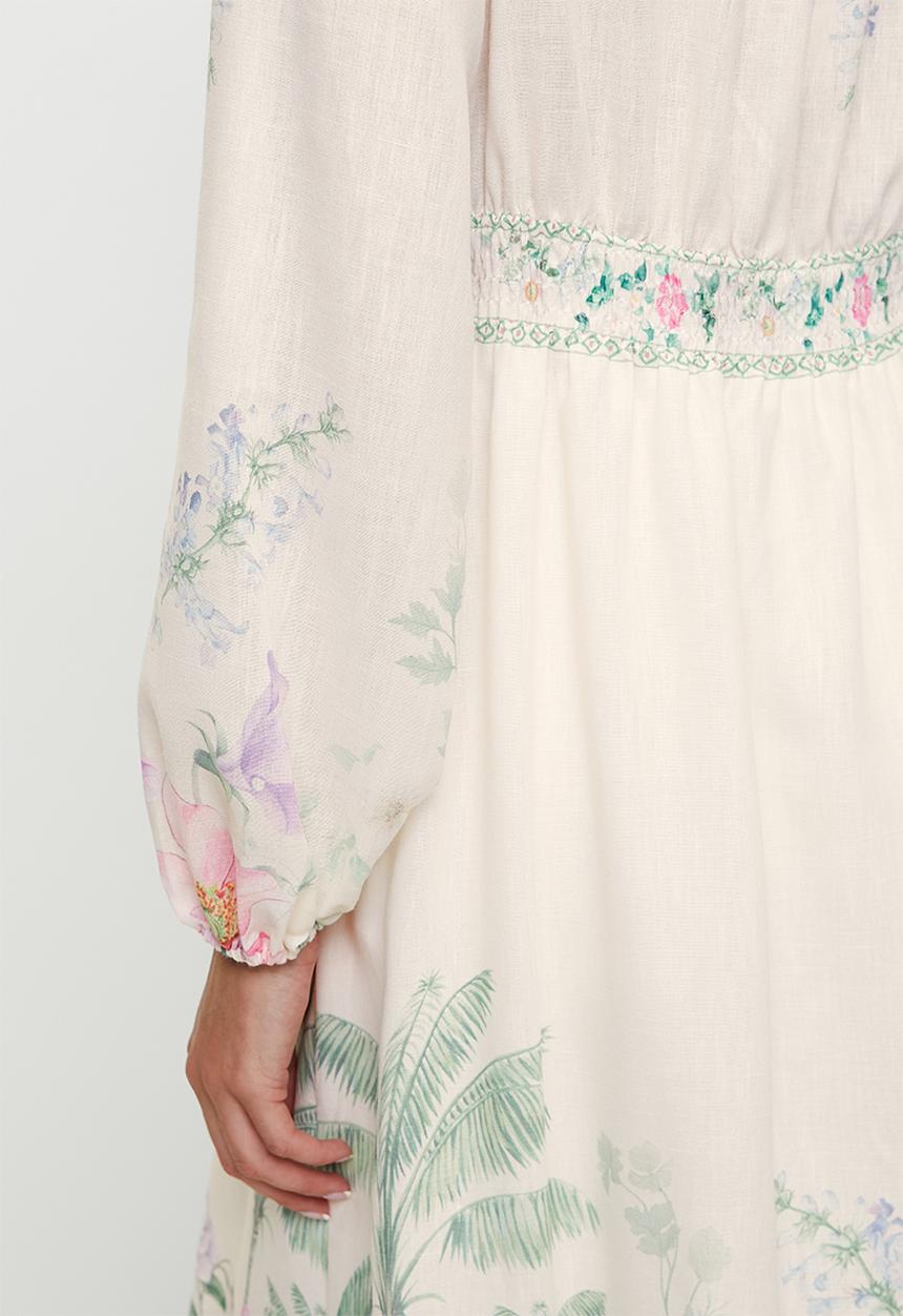 MILLA - Tropical border printed dress - Cream Floral