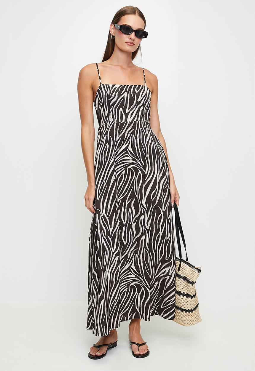 MILLA - Zebra printed maxi dress - black
