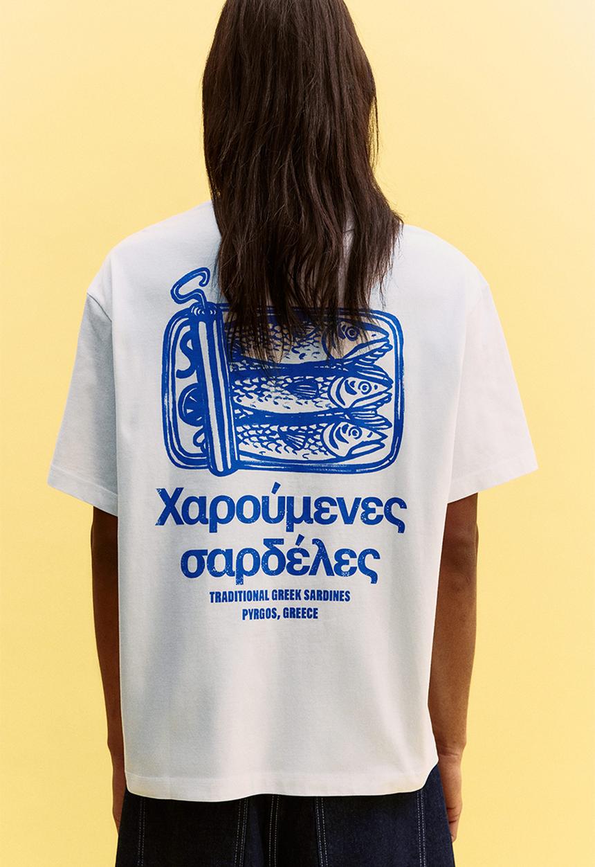 H&M - Loose fit printed t-shirt - white greek sardines