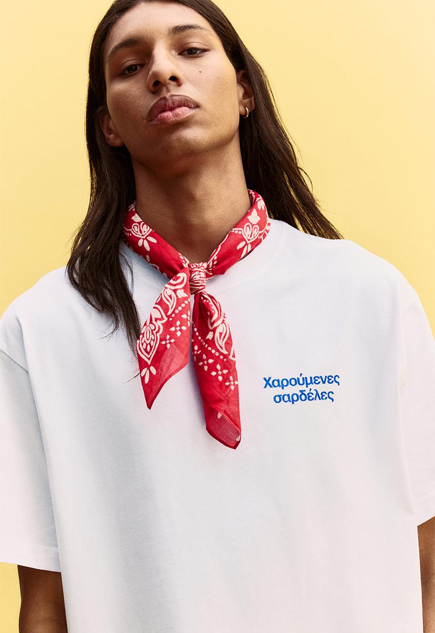 H&M - Loose fit printed t-shirt - white greek sardines