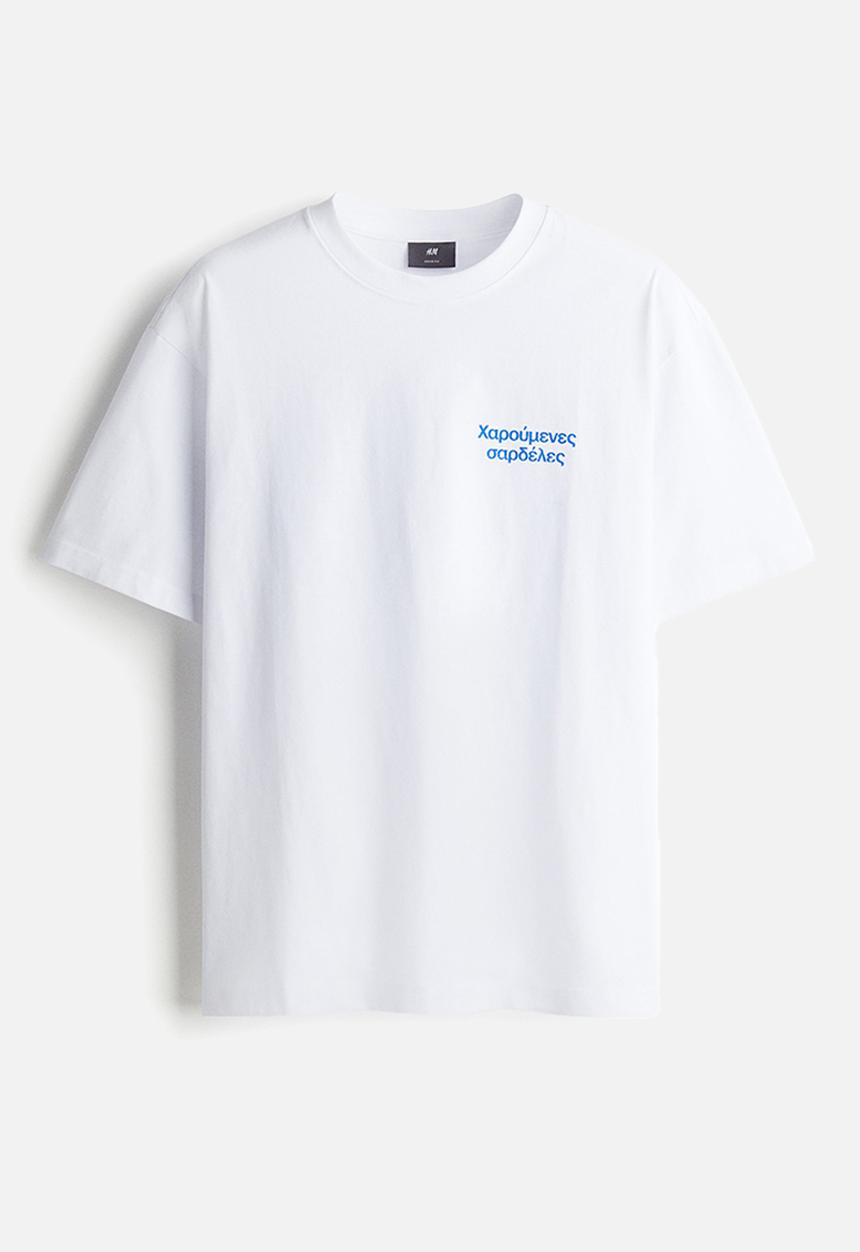 H&M - Loose fit printed t-shirt - white greek sardines