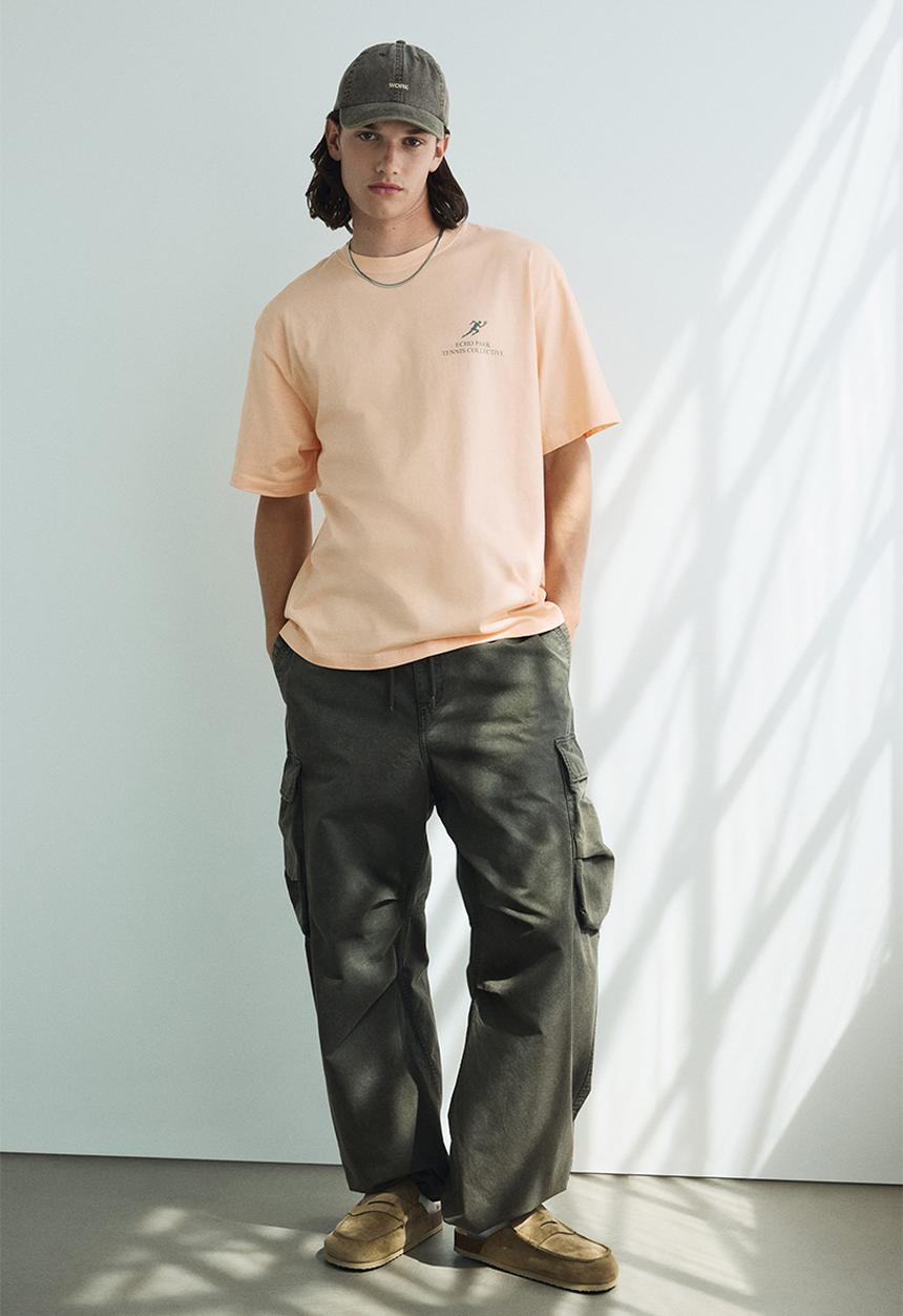 H&M - Loose fit printed t-shirt - peach pink echo park