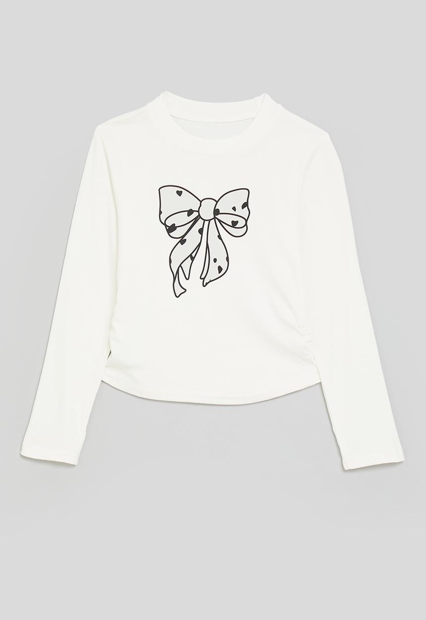 Pop Candy - Long sleeve tee with bow placement print - white
