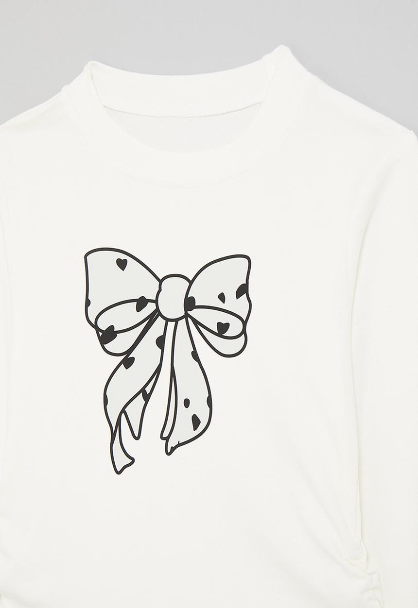 Pop Candy - Long sleeve tee with bow placement print - white