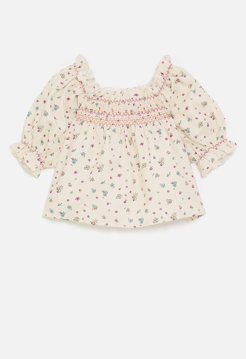 Pop Candy - Floral multi smocked blouse - seashell white