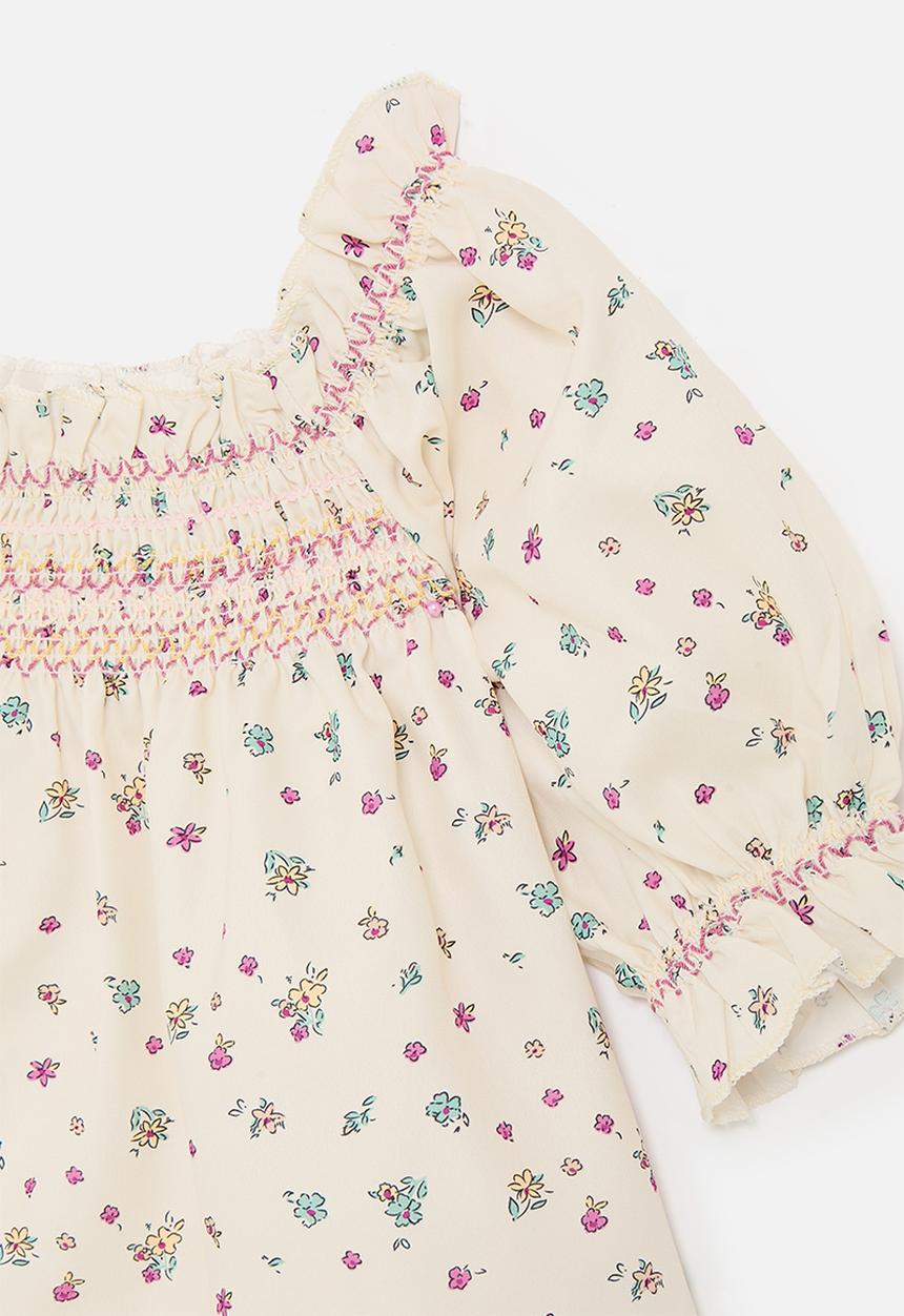 Pop Candy - Floral multi smocked blouse - seashell white