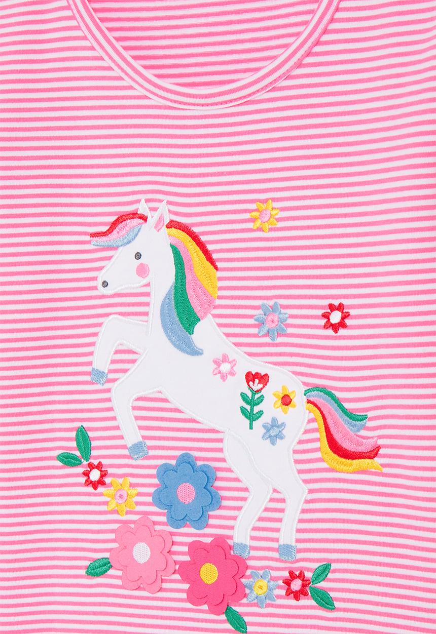 Pop Candy - Embroidered pony tee with applique details - pink stripes
