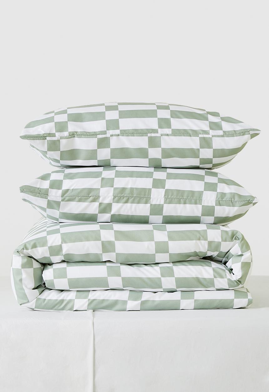 Sixth Floor - Block Geo Super Soft Duvet Cover Set Sage