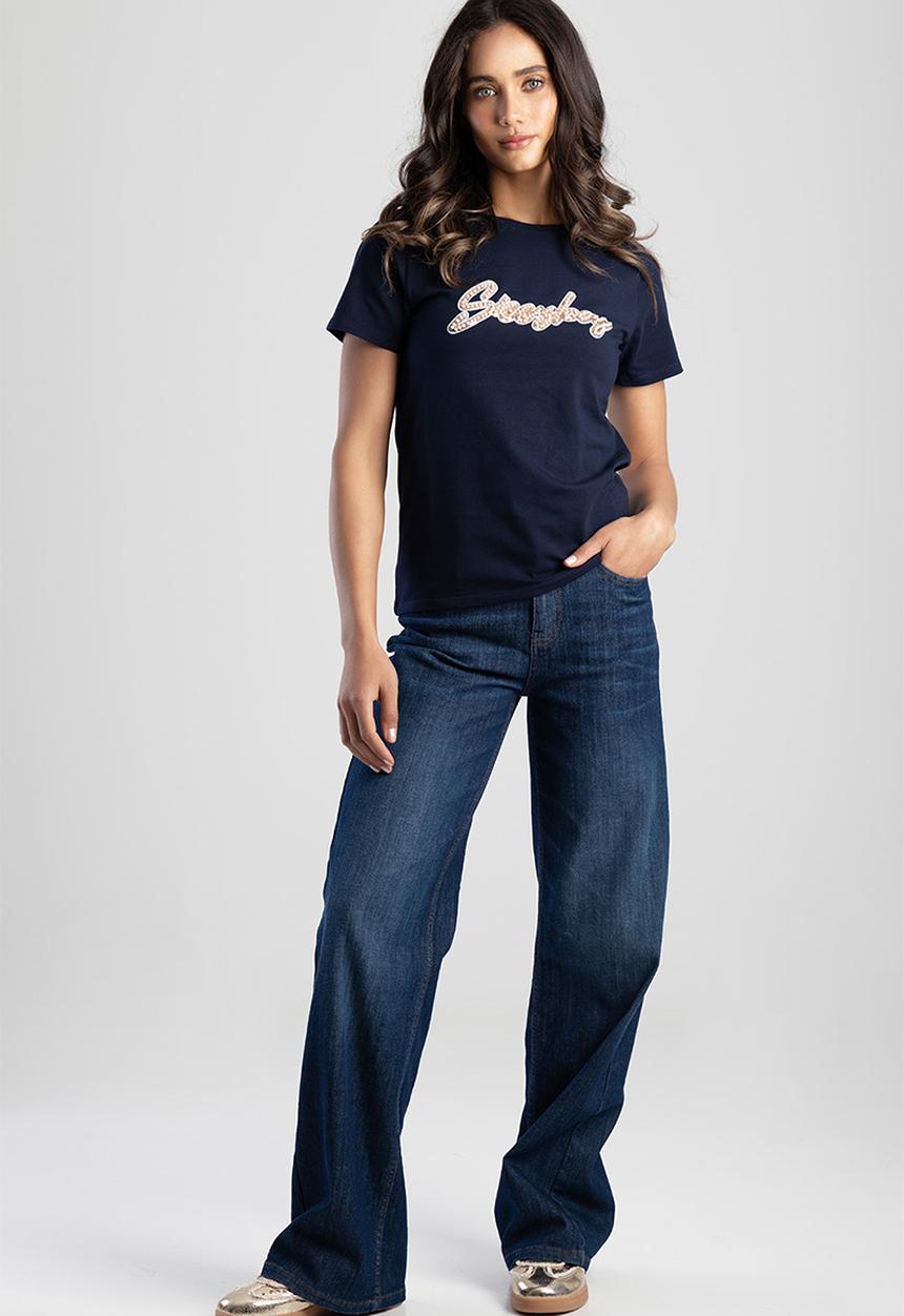 SISSY BOY - Love and Be Loved: Regular Fit Sequin And Pearl Logo Top - Blue