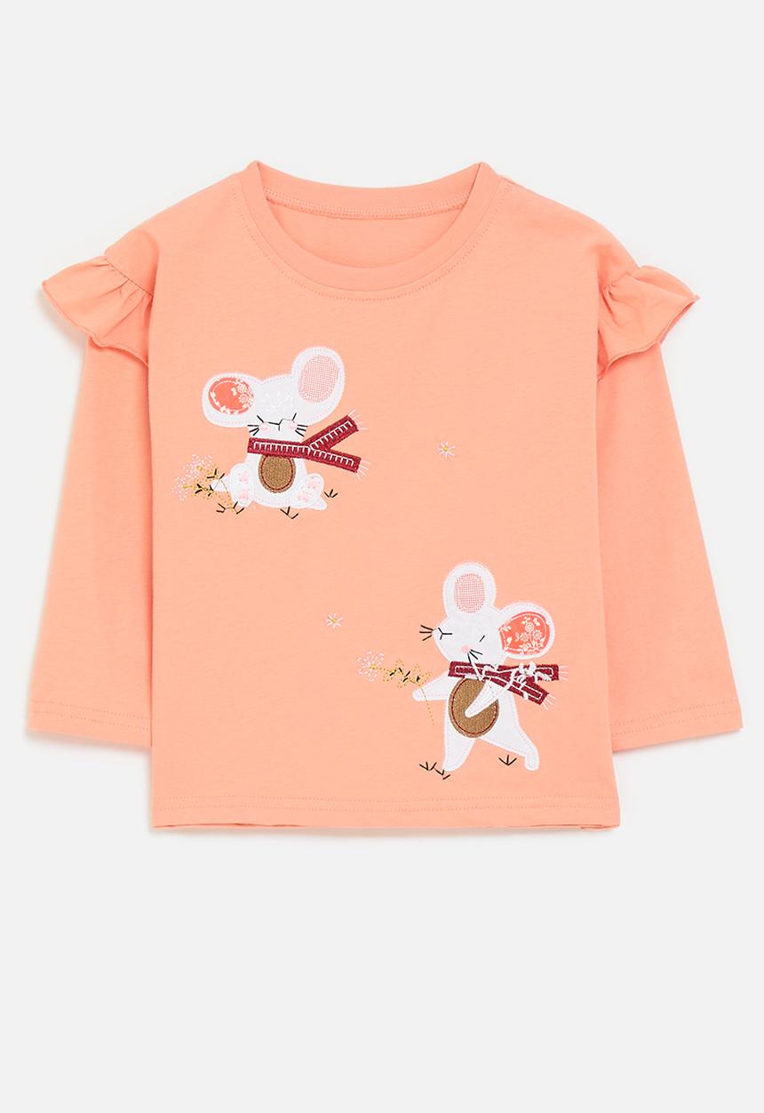 Pop Candy - Mouse embroidered sweat top - apricot