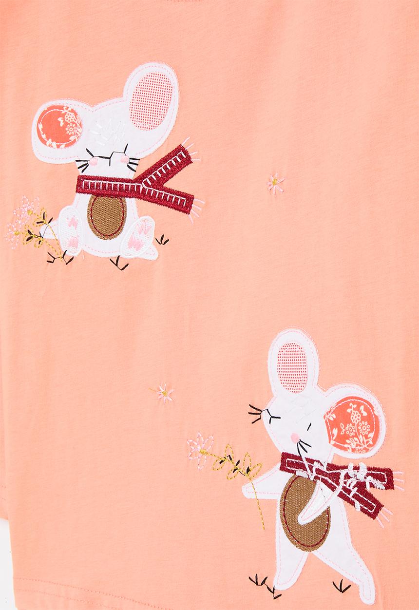 Pop Candy - Mouse embroidered sweat top - apricot